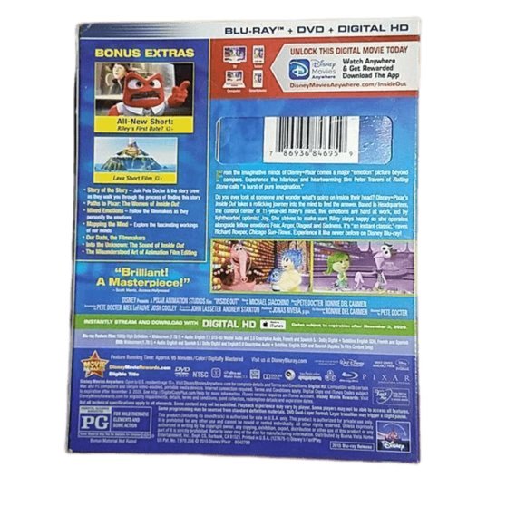 Disney INSIDE OUT Animated Movie DVD and Blu Ray 2 disc Set Kids Family Children - Picture 2 of 5